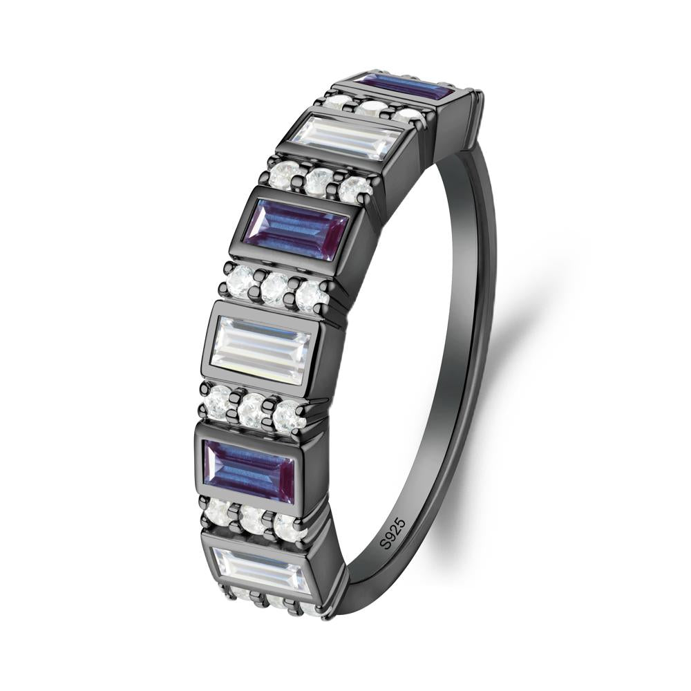 Baguette Alexandrite and Cubic Zirconia Half Eternity Ring - LUO Jewelry #metal_black finish sterling silver