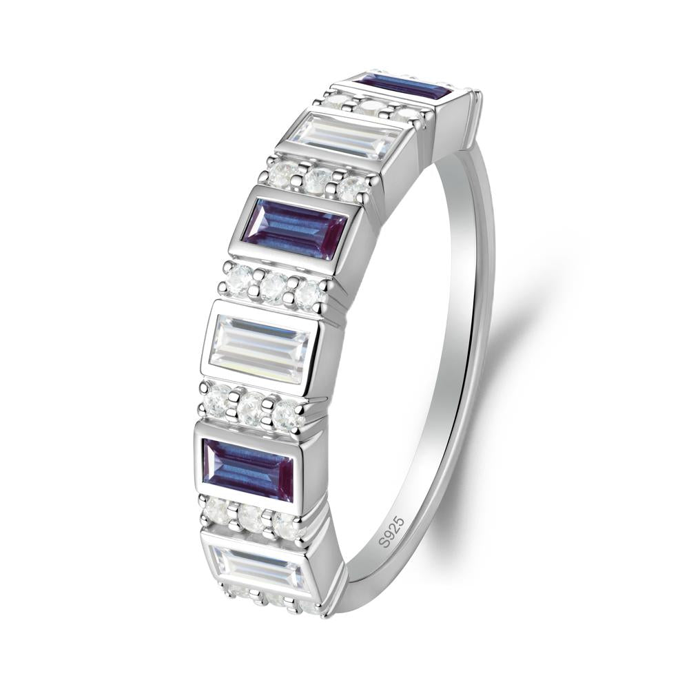 Baguette Alexandrite and Cubic Zirconia Half Eternity Ring - LUO Jewelry #metal_sterling silver