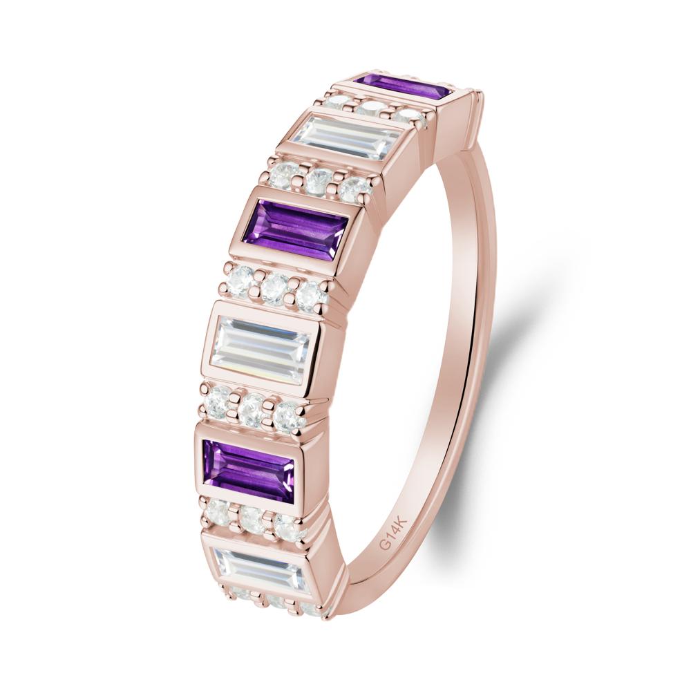 Baguette Amethyst and Cubic Zirconia Half Eternity Ring - LUO Jewelry #metal_14k rose gold