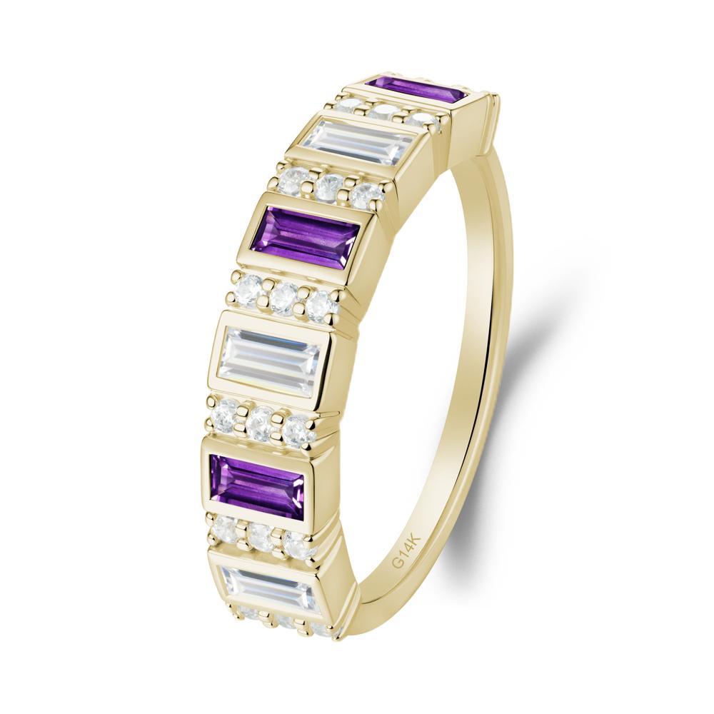 Baguette Amethyst and Cubic Zirconia Half Eternity Ring - LUO Jewelry #metal_14k yellow gold