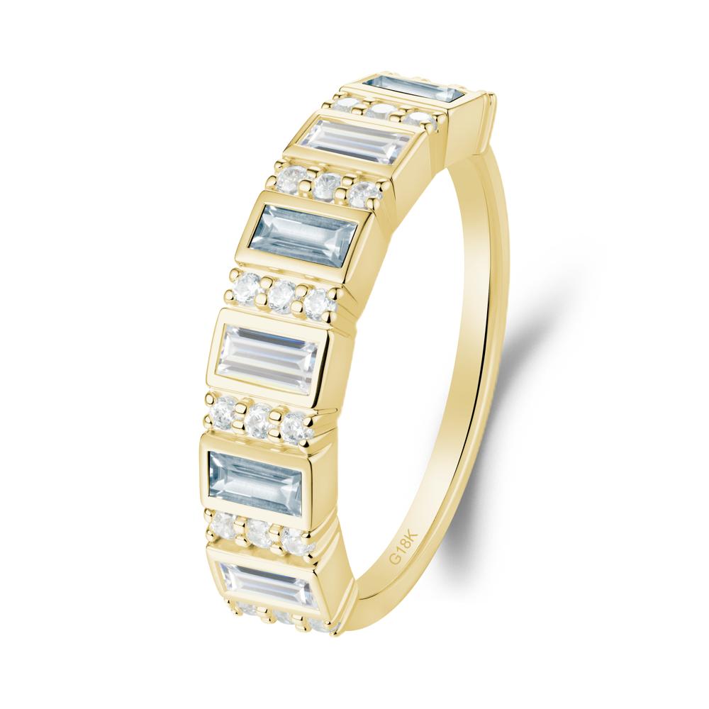 Baguette Aquamarine and Cubic Zirconia Half Eternity Ring - LUO Jewelry #metal_18k yellow gold