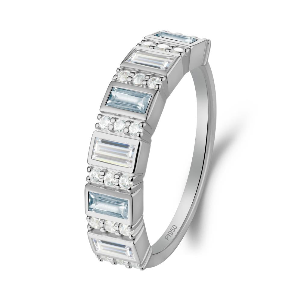 Baguette Aquamarine and Cubic Zirconia Half Eternity Ring - LUO Jewelry #metal_platinum