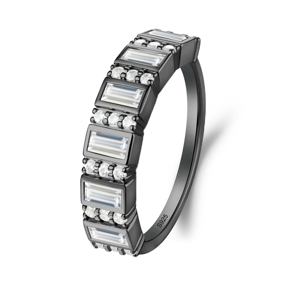 Baguette Cubic Zirconia Half Eternity Ring - LUO Jewelry #metal_black finish sterling silver