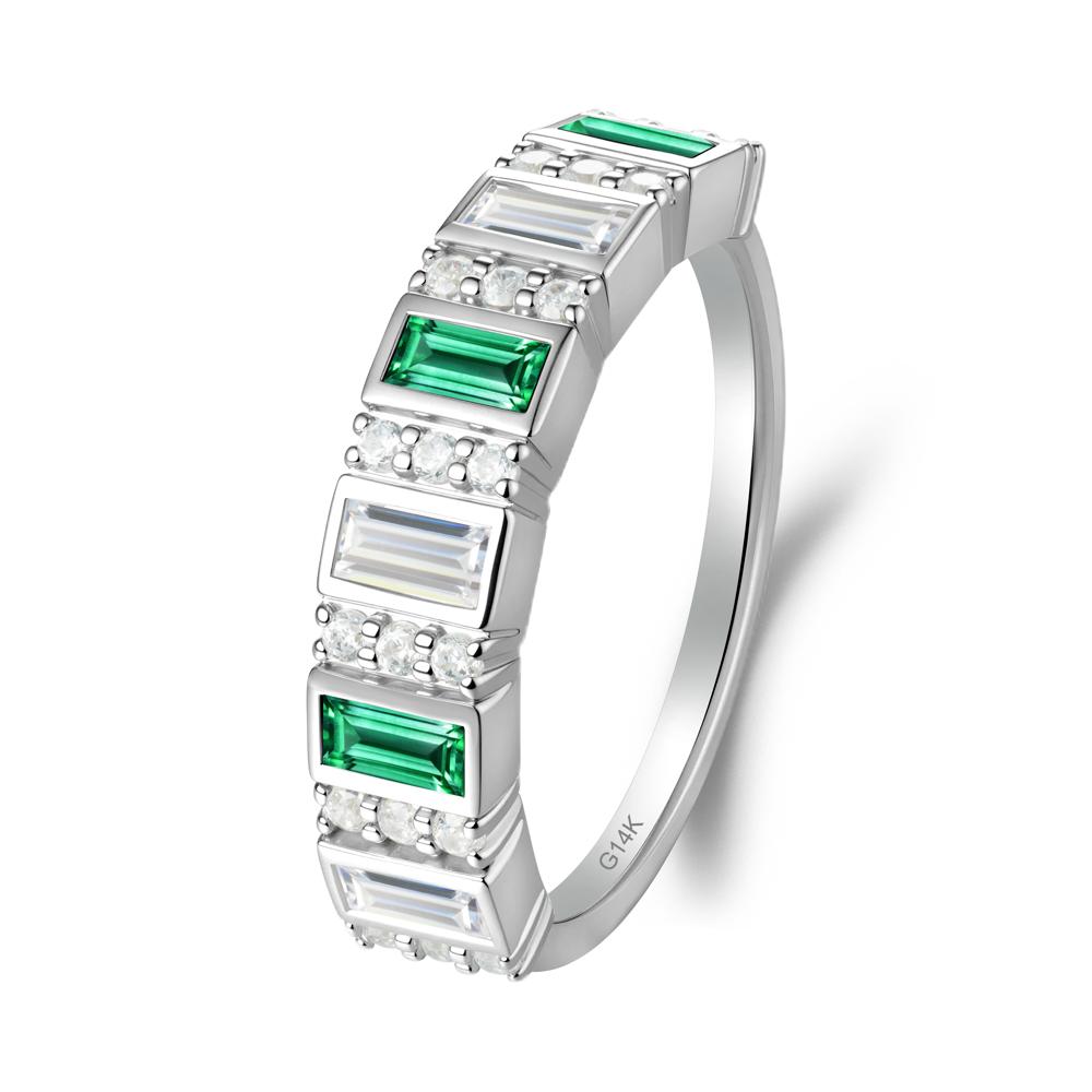 Baguette Emerald and Cubic Zirconia Half Eternity Ring - LUO Jewelry #metal_14k white gold