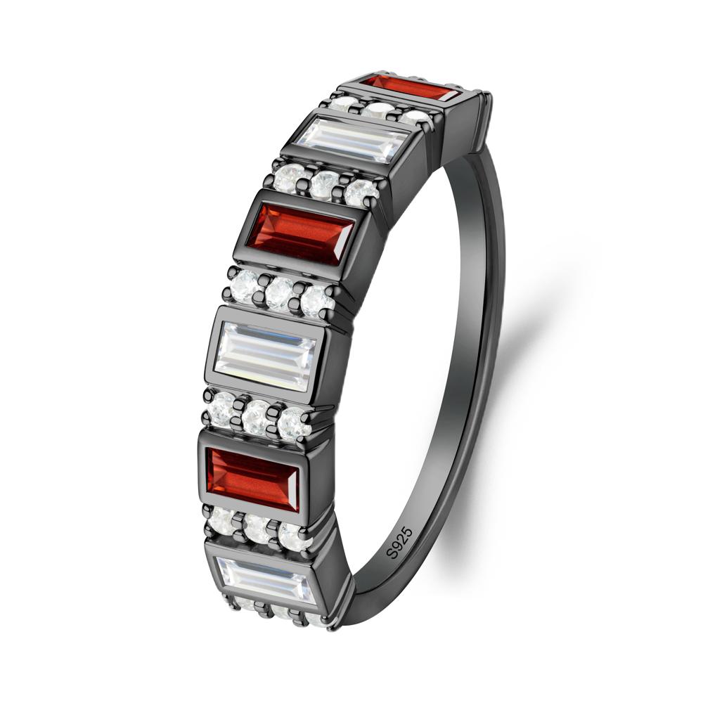 Baguette Garnet and Cubic Zirconia Half Eternity Ring - LUO Jewelry #metal_black finish sterling silver