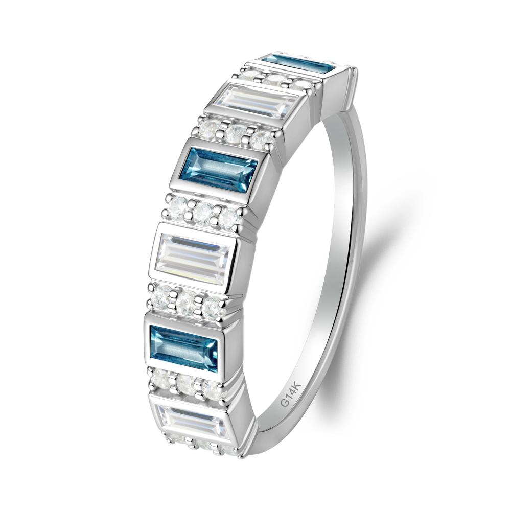 Baguette London Blue Topaz and Cubic Zirconia Half Eternity Ring - LUO Jewelry #metal_14k white gold