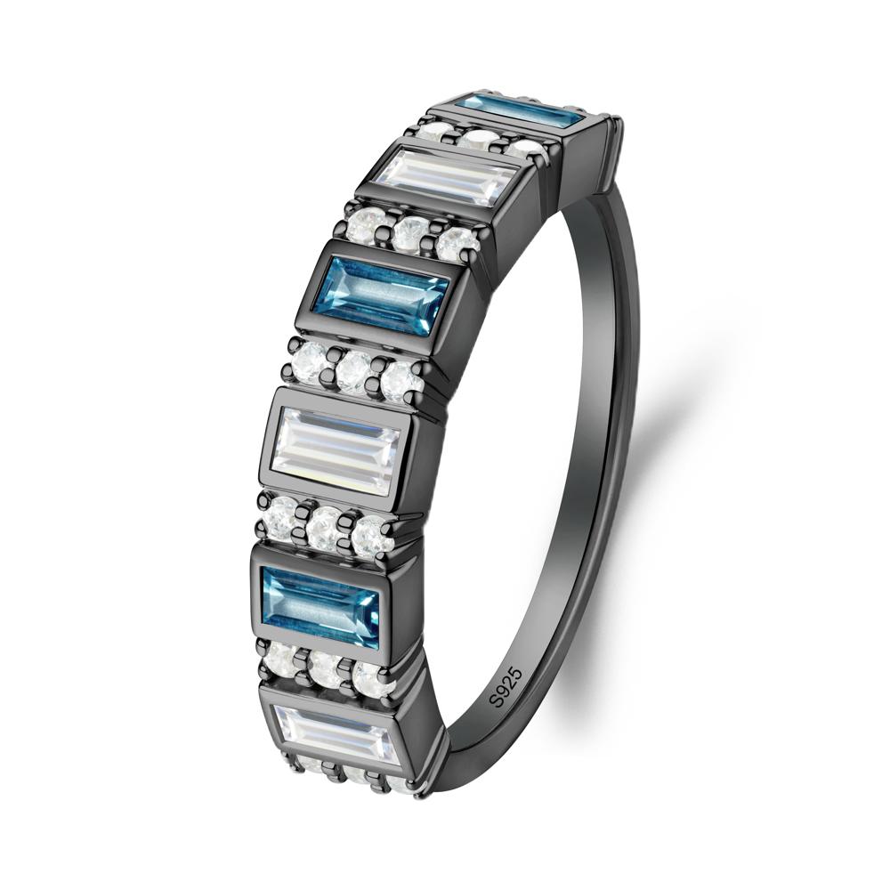 Baguette London Blue Topaz and Cubic Zirconia Half Eternity Ring - LUO Jewelry #metal_black finish sterling silver