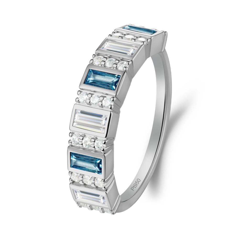 Baguette London Blue Topaz and Cubic Zirconia Half Eternity Ring - LUO Jewelry #metal_platinum