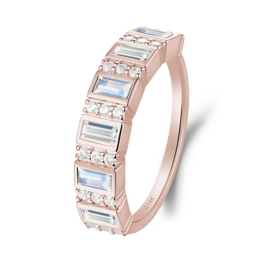 Baguette Moonstone and Cubic Zirconia Half Eternity Ring - LUO Jewelry #metal_14k rose gold