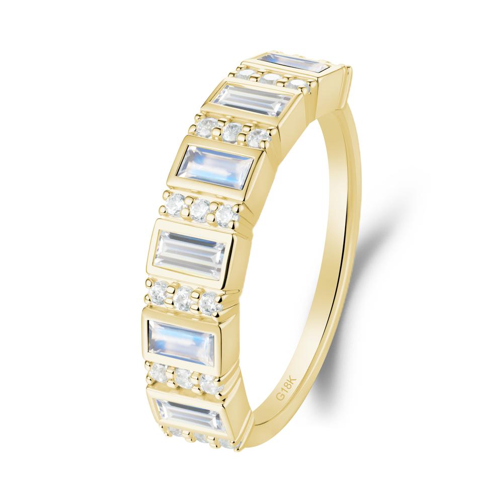 Baguette Moonstone and Cubic Zirconia Half Eternity Ring - LUO Jewelry #metal_18k yellow gold