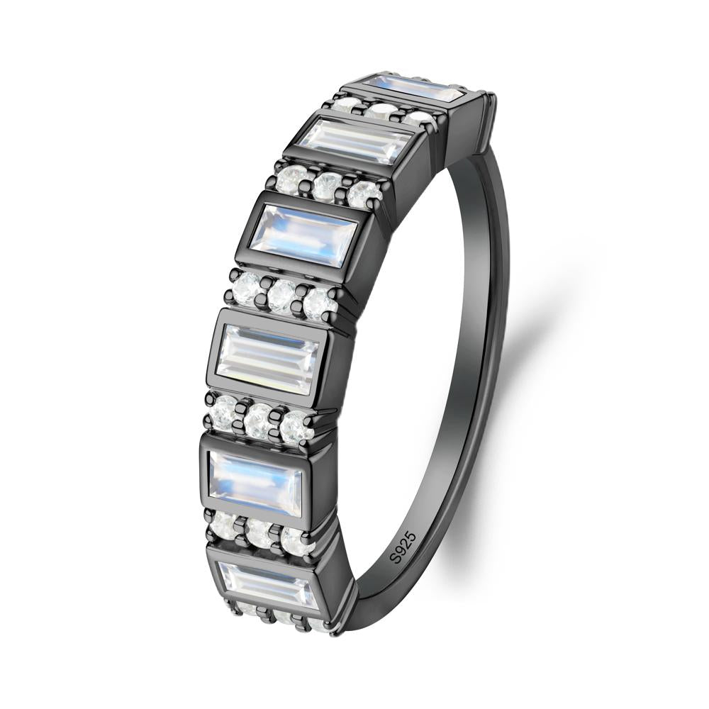 Baguette Moonstone and Cubic Zirconia Half Eternity Ring - LUO Jewelry #metal_black finish sterling silver