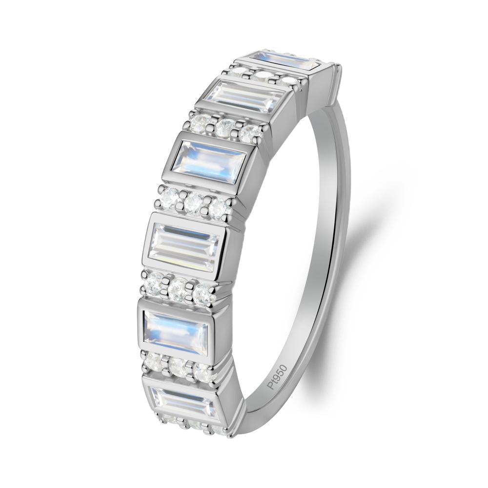Baguette Moonstone and Cubic Zirconia Half Eternity Ring - LUO Jewelry #metal_platinum
