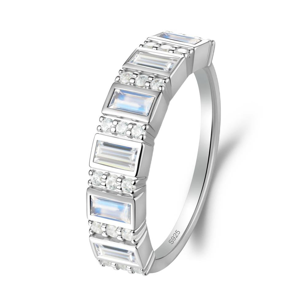 Baguette Moonstone and Cubic Zirconia Half Eternity Ring - LUO Jewelry #metal_sterling silver