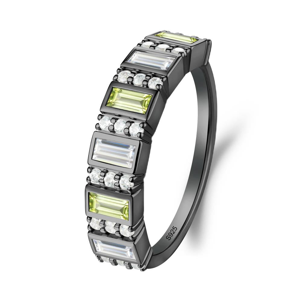 Baguette Peridot and Cubic Zirconia Half Eternity Ring - LUO Jewelry #metal_black finish sterling silver