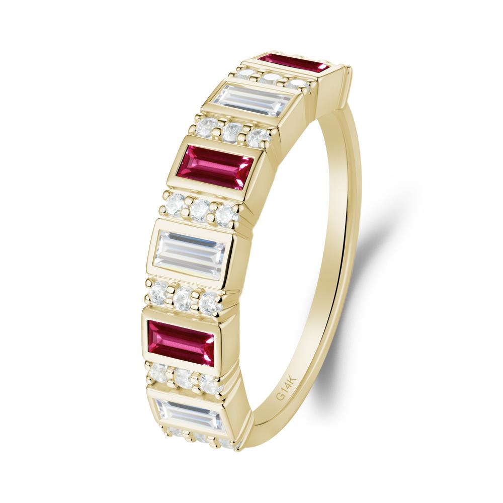 Baguette Ruby and Cubic Zirconia Half Eternity Ring - LUO Jewelry #metal_14k yellow gold