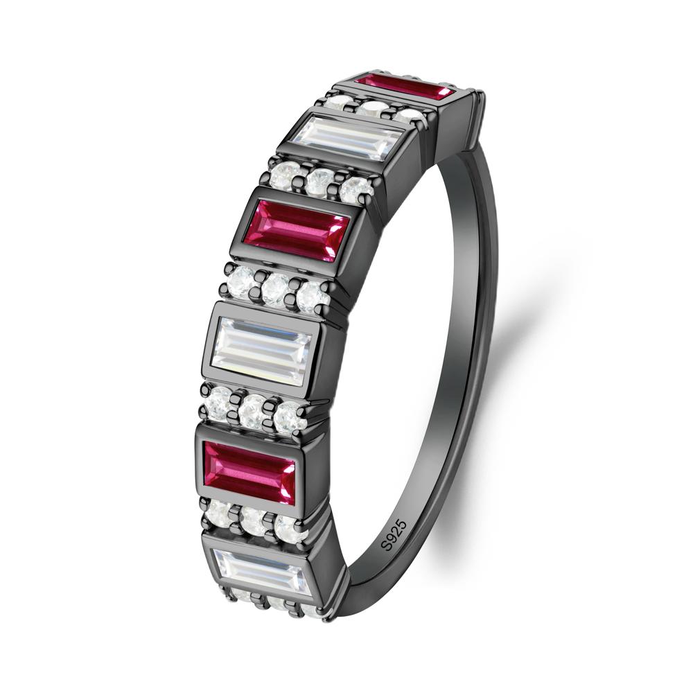 Baguette Ruby and Cubic Zirconia Half Eternity Ring | LUO