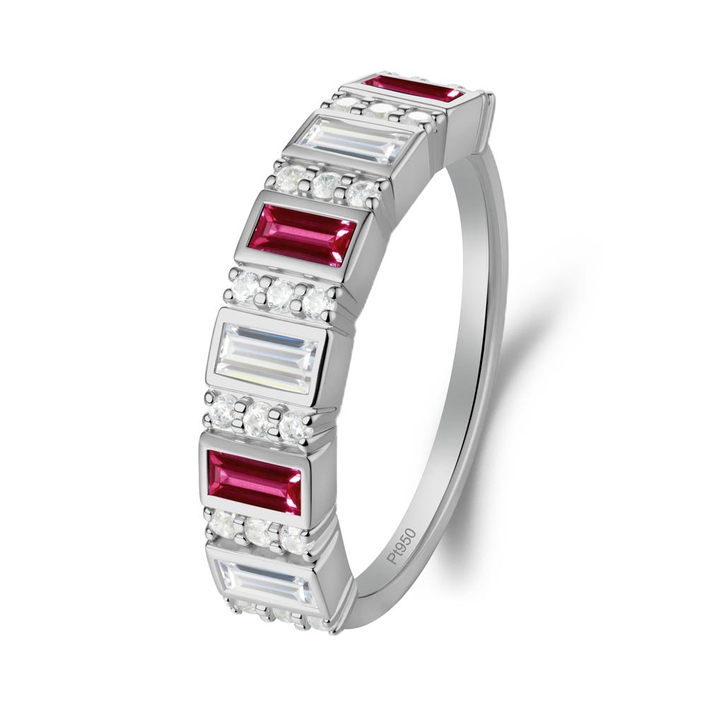 Baguette Ruby and Cubic Zirconia Half Eternity Ring - LUO Jewelry #metal_platinum