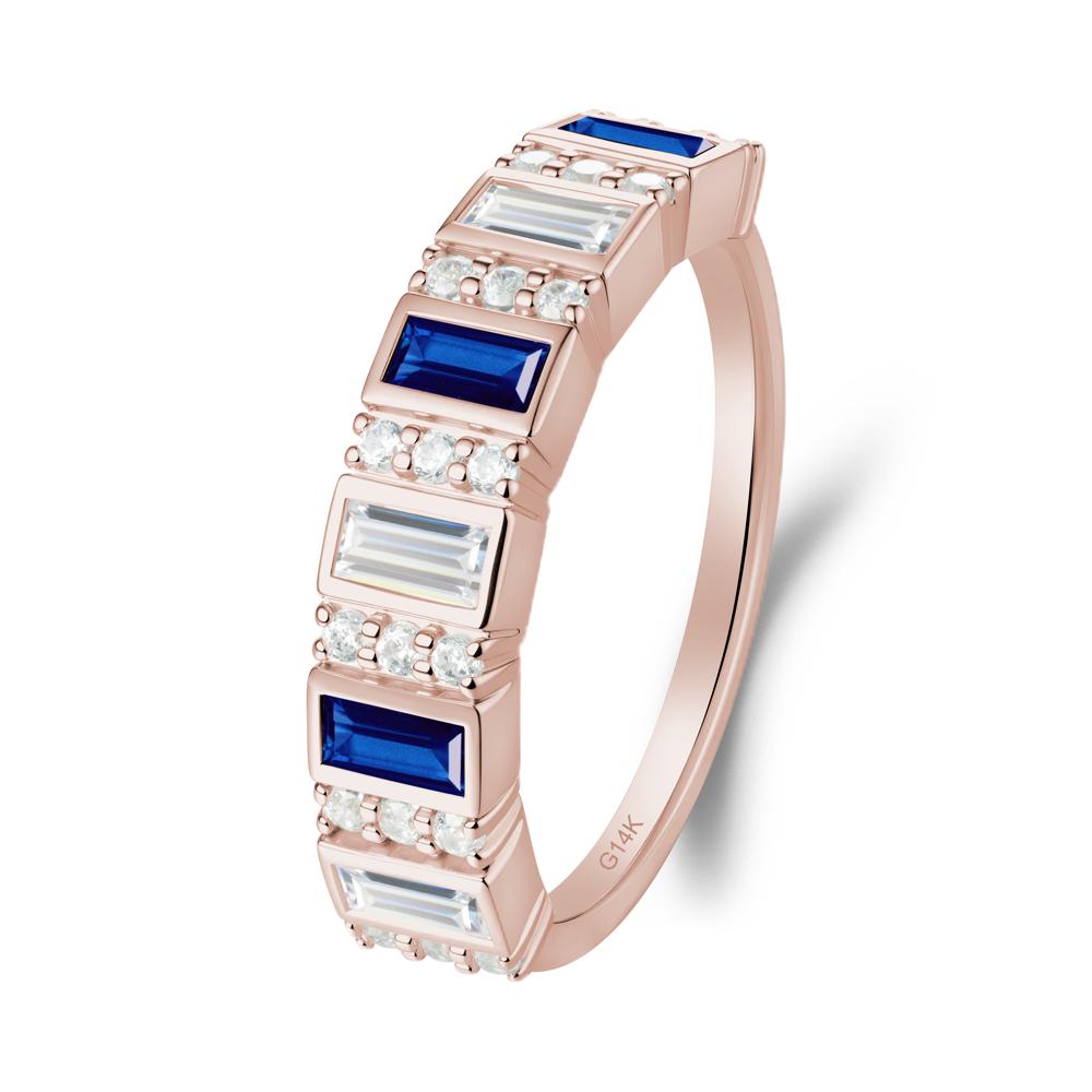 Baguette Sapphire and Cubic Zirconia Half Eternity Ring - LUO Jewelry #metal_14k rose gold