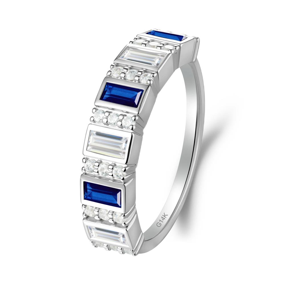 Baguette Sapphire and Cubic Zirconia Half Eternity Ring - LUO Jewelry #metal_14k white gold