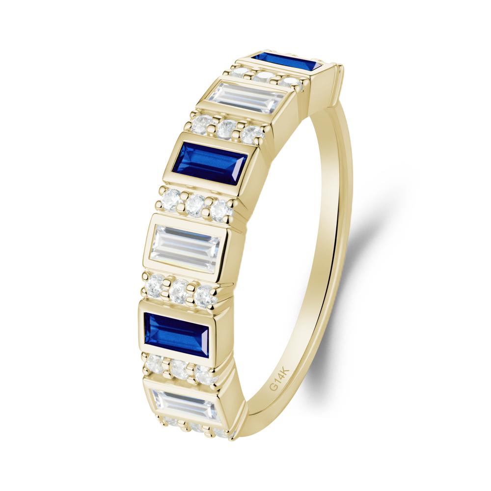 Baguette Sapphire and Cubic Zirconia Half Eternity Ring - LUO Jewelry #metal_14k yellow gold