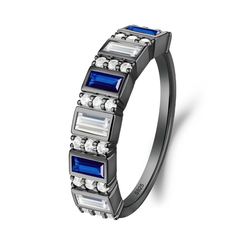 Baguette Sapphire and Cubic Zirconia Half Eternity Ring - LUO Jewelry #metal_black finish sterling silver