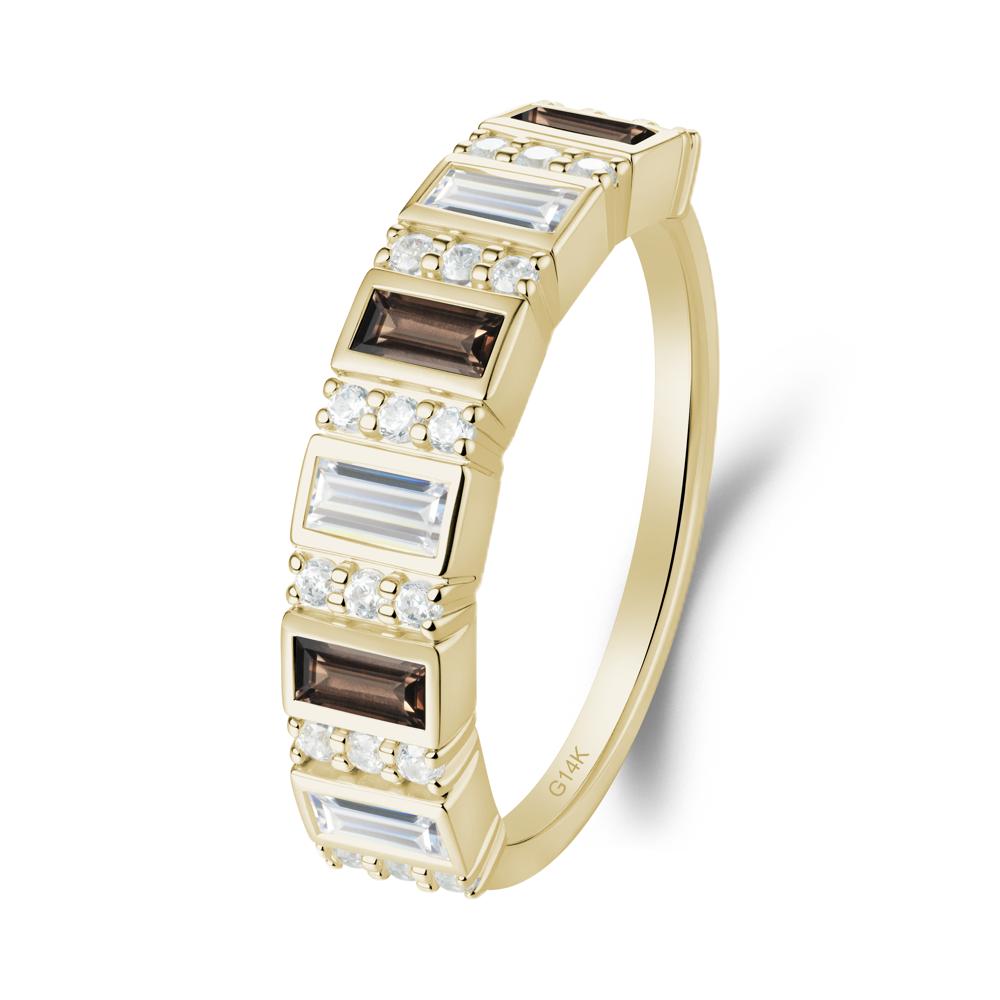 Baguette Smoky Quartz and Cubic Zirconia Half Eternity Ring - LUO Jewelry #metal_14k yellow gold