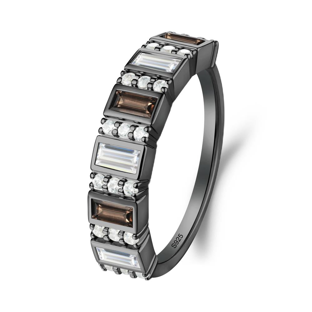 Baguette Smoky Quartz and Cubic Zirconia Half Eternity Ring - LUO Jewelry #metal_black finish sterling silver