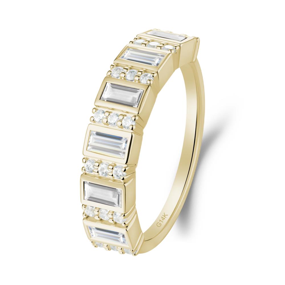 Baguette White Topaz and Cubic Zirconia Half Eternity Ring - LUO Jewelry #metal_14k yellow gold