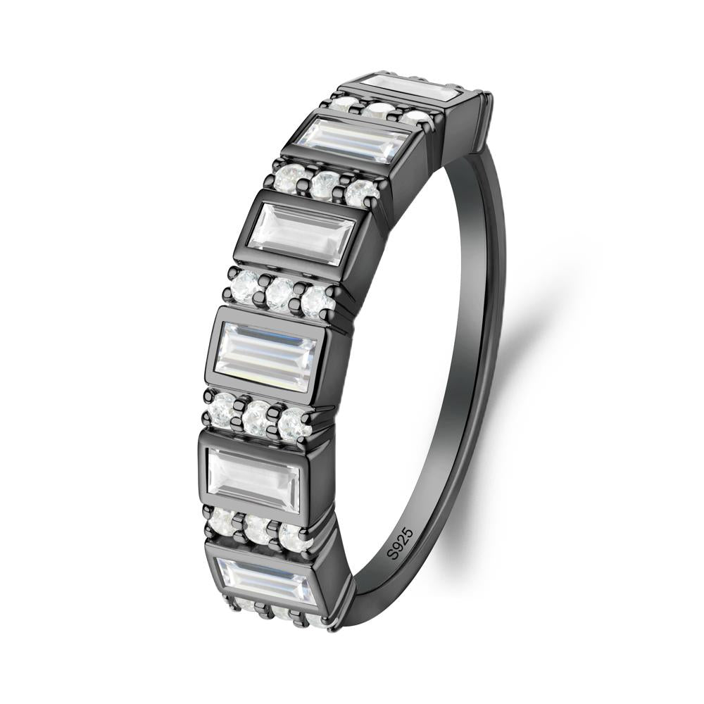 Baguette White Topaz and Cubic Zirconia Half Eternity Ring - LUO Jewelry #metal_black finish sterling silver