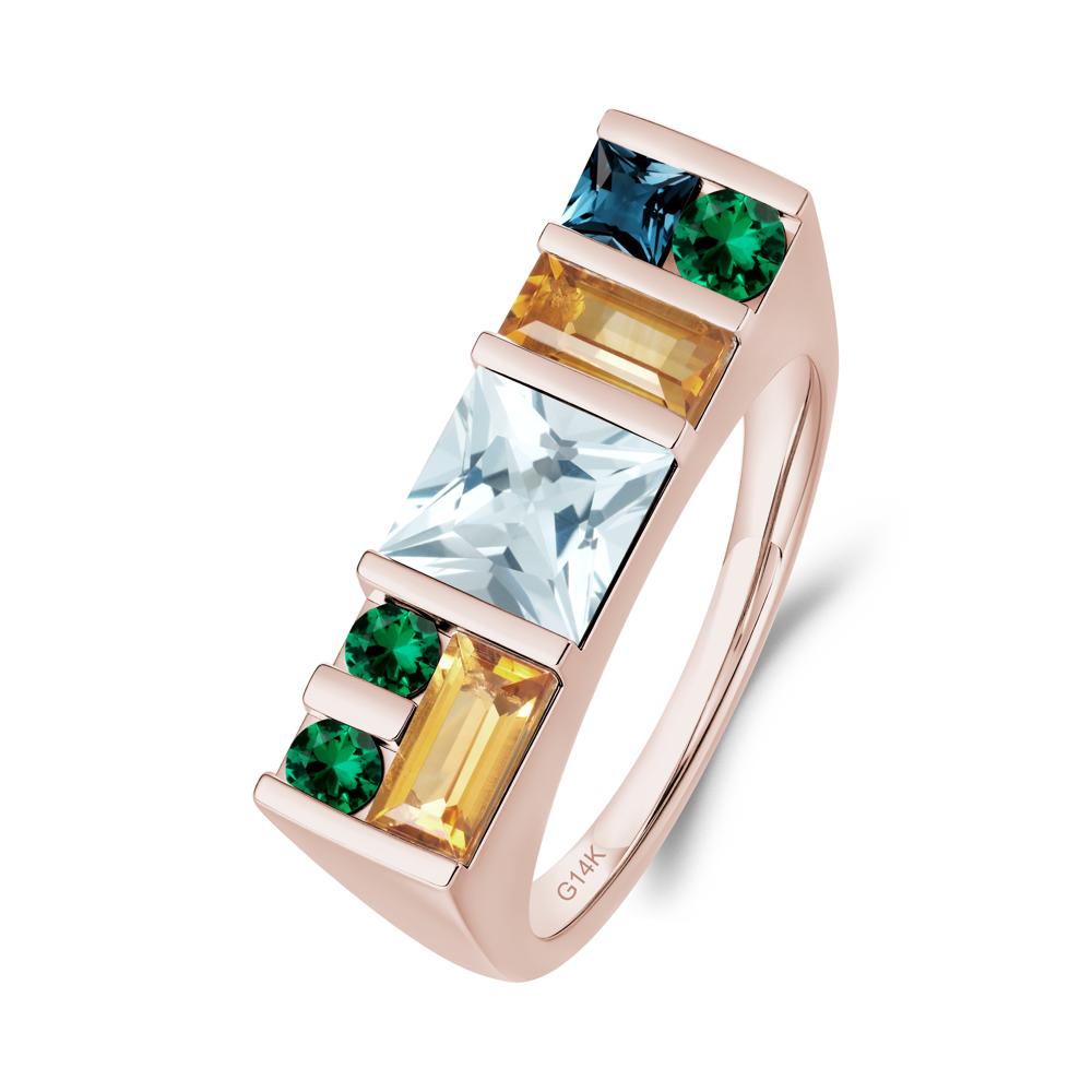 Geometric Multi-Cut Aquamarine Statement Ring - LUO Jewelry #metal_14k rose gold