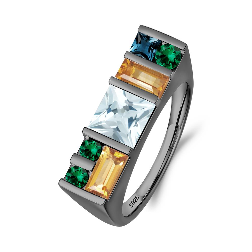 Geometric Multi-Cut Aquamarine Statement Ring - LUO Jewelry #metal_black finish sterling silver