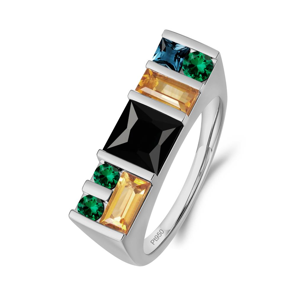 Geometric Multi-Cut Black Spinel Statement Ring - LUO Jewelry #metal_platinum