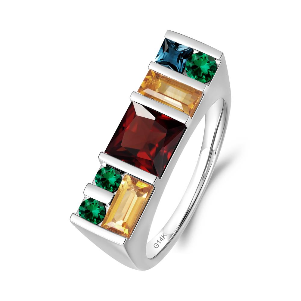 Unisex Multi-Stone Bar Set Garnet Ring - LUO Jewelry #metal_14k white gold
