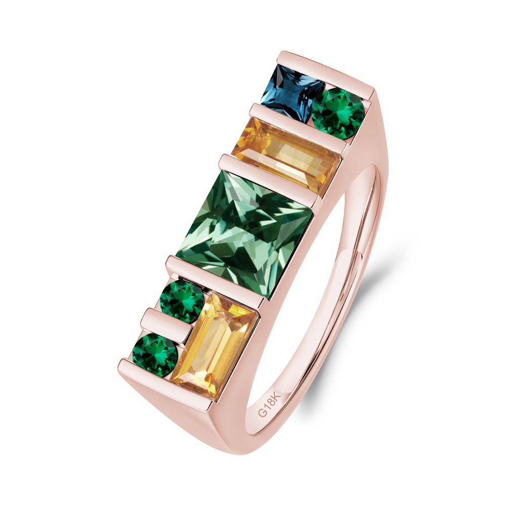 Unisex Multi-Stone Bar Set Green Sapphire Ring - LUO Jewelry #metal_18k rose gold