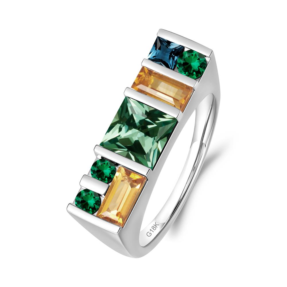Unisex Multi-Stone Bar Set Green Sapphire Ring - LUO Jewelry #metal_18k white gold