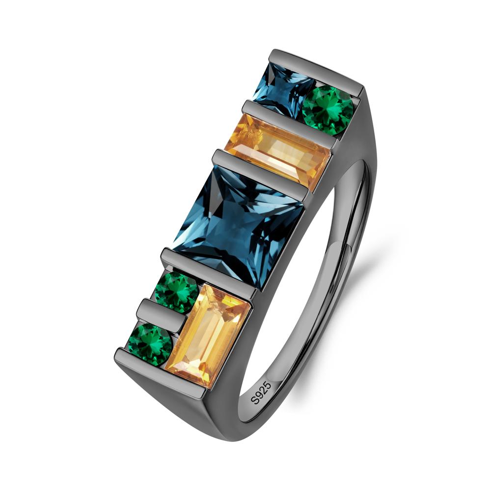 Geometric Multi-Cut London Blue Topaz Statement Ring - LUO Jewelry #metal_black finish sterling silver