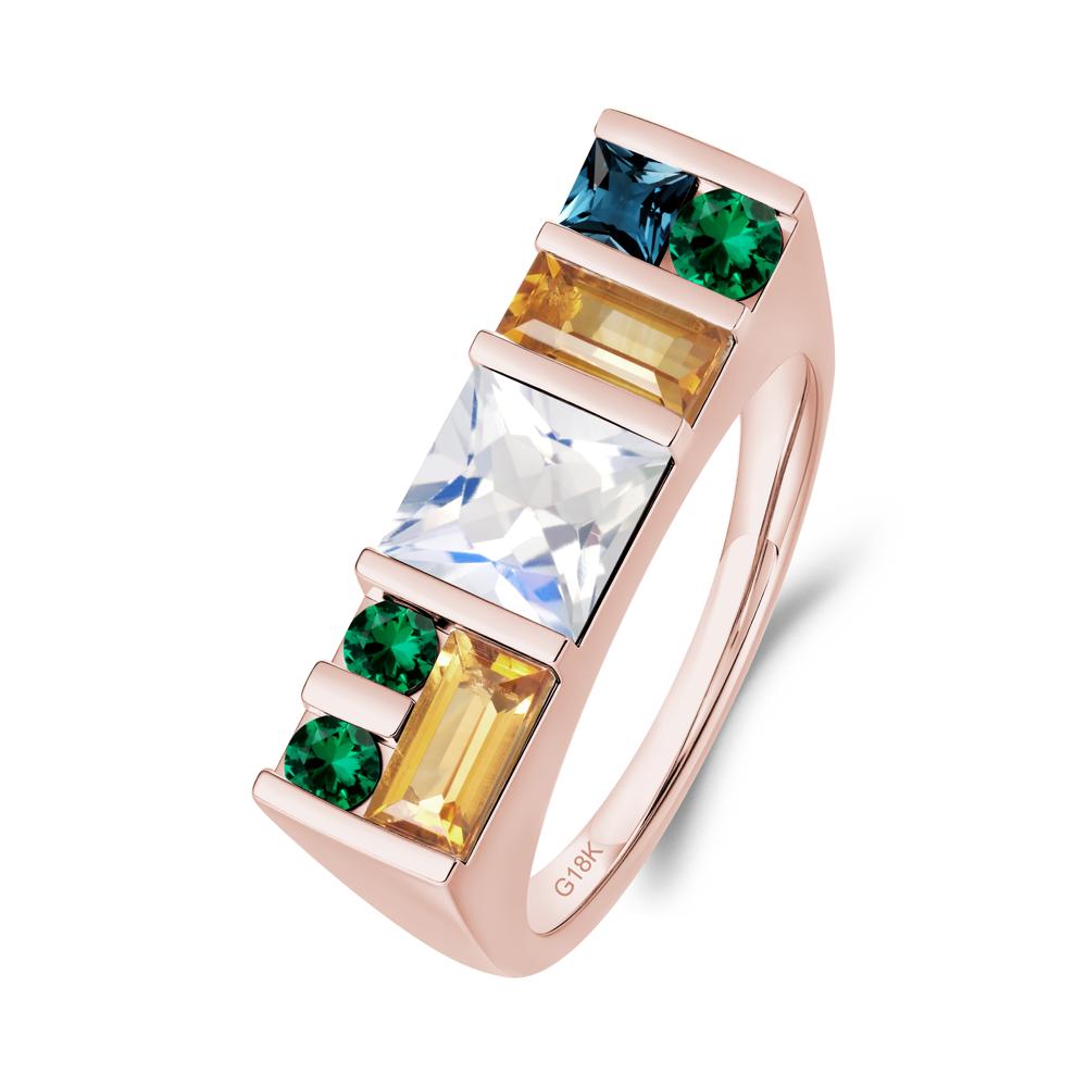 Unisex Multi-Stone Bar Set Moonstone Ring - LUO Jewelry #metal_18k rose gold