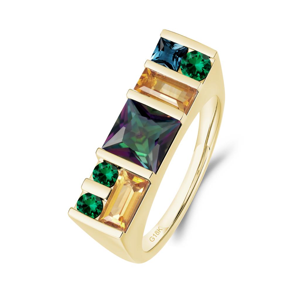 Unisex Multi-Stone Bar Set Mystic Topaz Ring - LUO Jewelry #metal_18k yellow gold