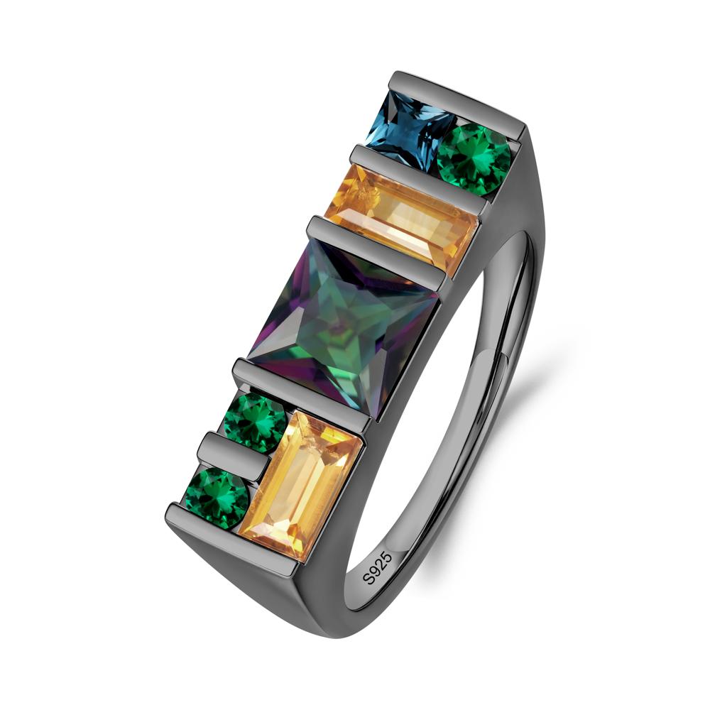 Unisex Multi-Stone Bar Set Mystic Topaz Ring - LUO Jewelry #metal_black finish sterling silver