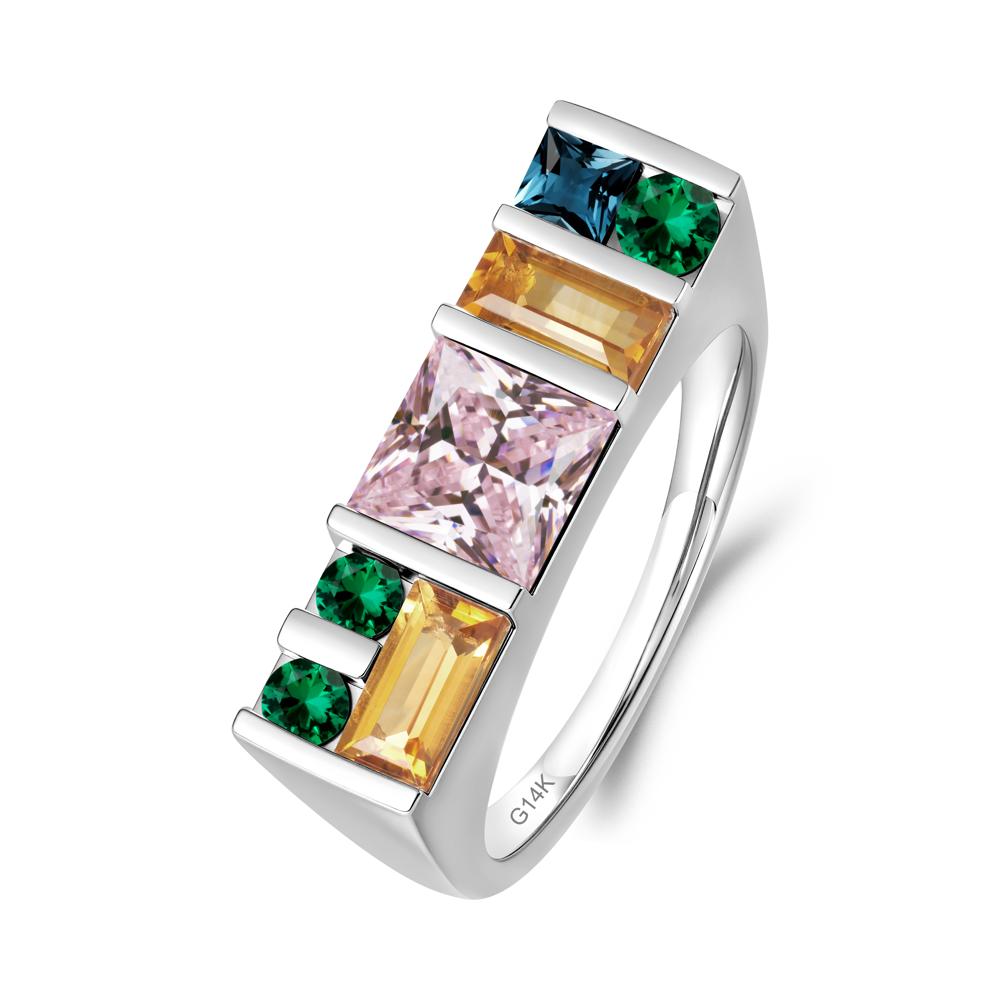 Unisex Multi-Stone Bar Set Pink Cubic Zirconia Ring - LUO Jewelry #metal_14k white gold