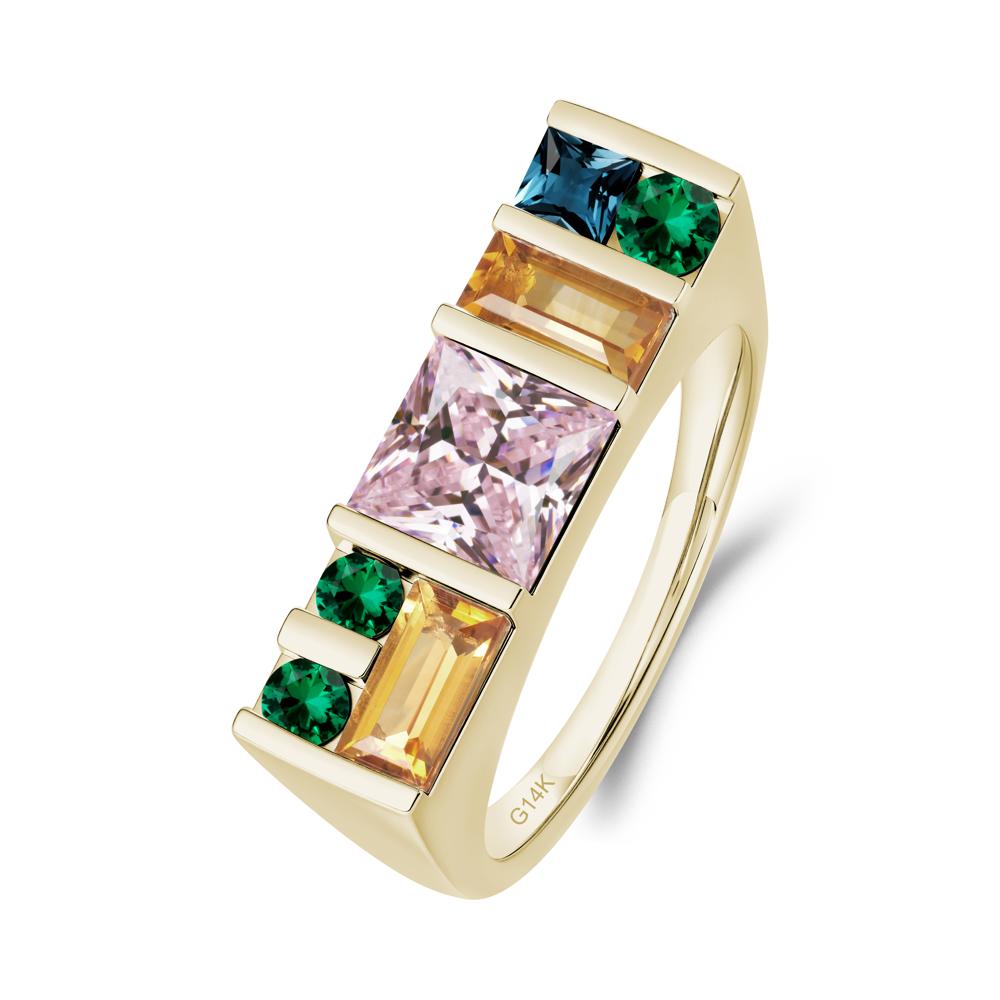 Unisex Multi-Stone Bar Set Pink Cubic Zirconia Ring - LUO Jewelry #metal_14k yellow gold