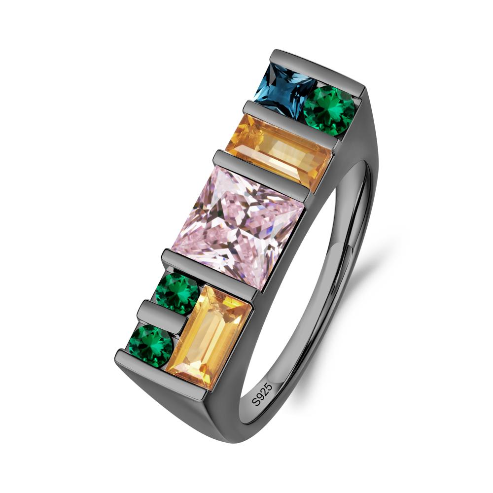 Unisex Multi-Stone Bar Set Pink Cubic Zirconia Ring - LUO Jewelry #metal_black finish sterling silver