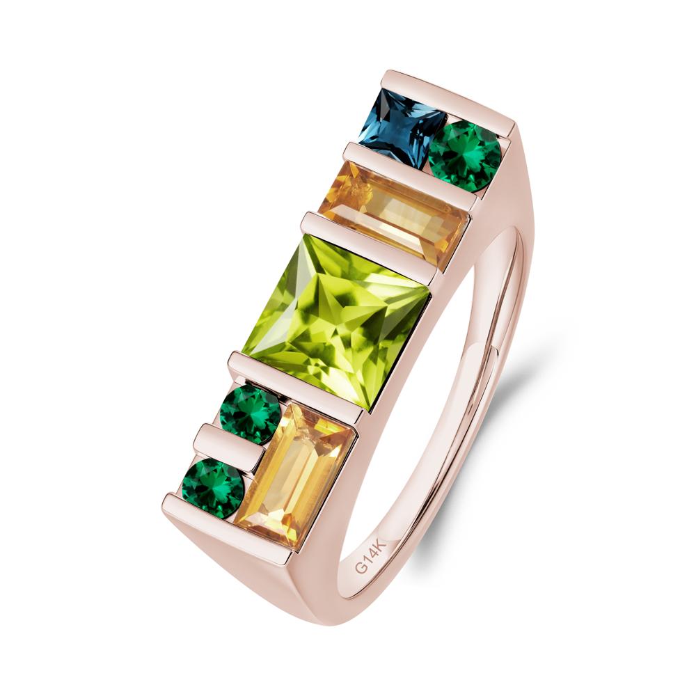 Geometric Multi-Cut Peridot Statement Ring - LUO Jewelry #metal_14k rose gold