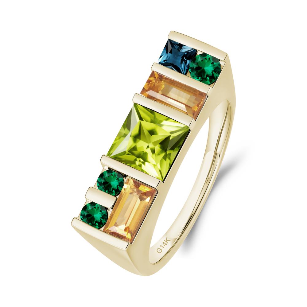 Geometric Multi-Cut Peridot Statement Ring - LUO Jewelry #metal_14k yellow gold