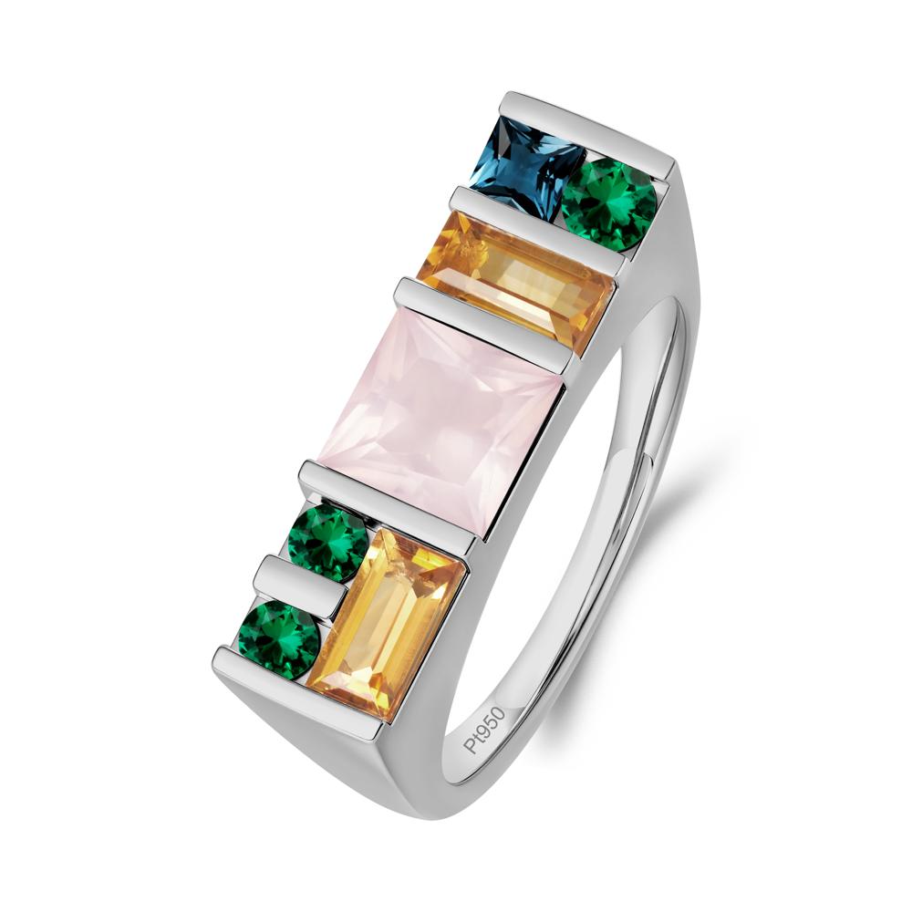 Unisex Multi-Stone Bar Set Rose Quartz Ring - LUO Jewelry #metal_platinum