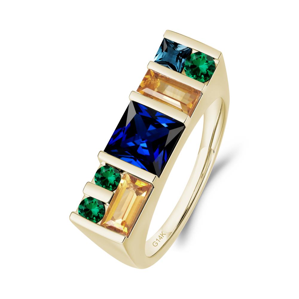 Geometric Multi-Cut Sapphire Statement Ring - LUO Jewelry #metal_14k yellow gold