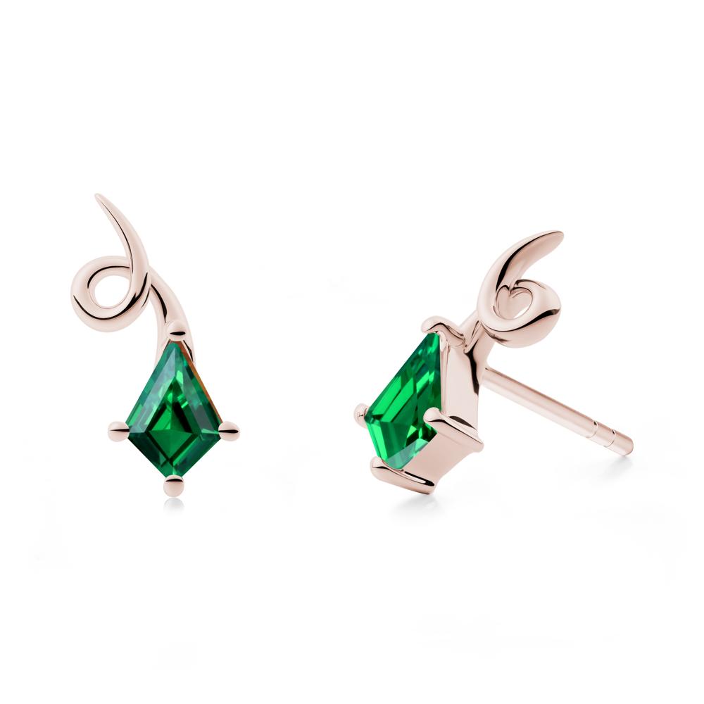 Kite Shapped Emerald Stud Earrings - LUO Jewelry #metal_14k rose gold