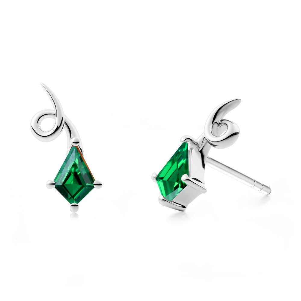 Kite Shapped Emerald Stud Earrings - LUO Jewelry #metal_14k white gold
