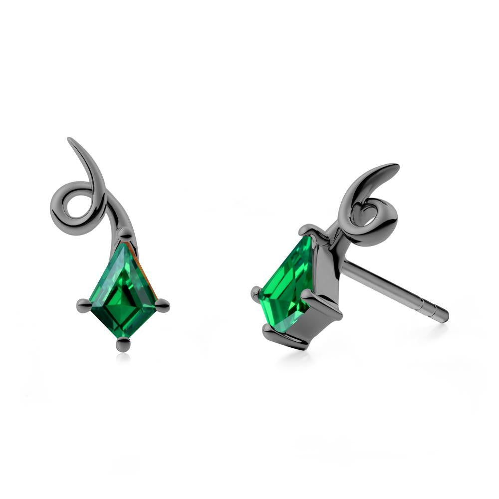 Kite Shapped Emerald Stud Earrings - LUO Jewelry #metal_black finish sterling silver