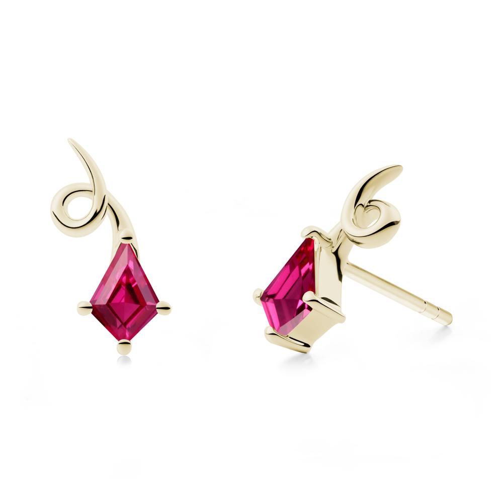Kite Shapped Ruby Stud Earrings - LUO Jewelry #metal_14k yellow gold